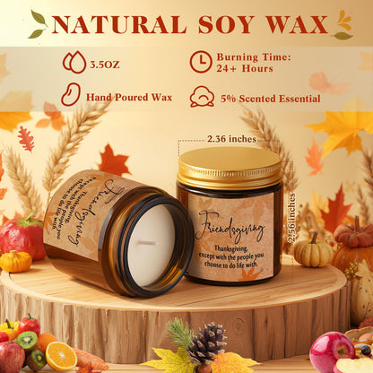 Conelist 3 Pcs Thanksgiving Candles Set – 3.5 oz Soy Wax Amber Glass Jar | Fall Scented Gift