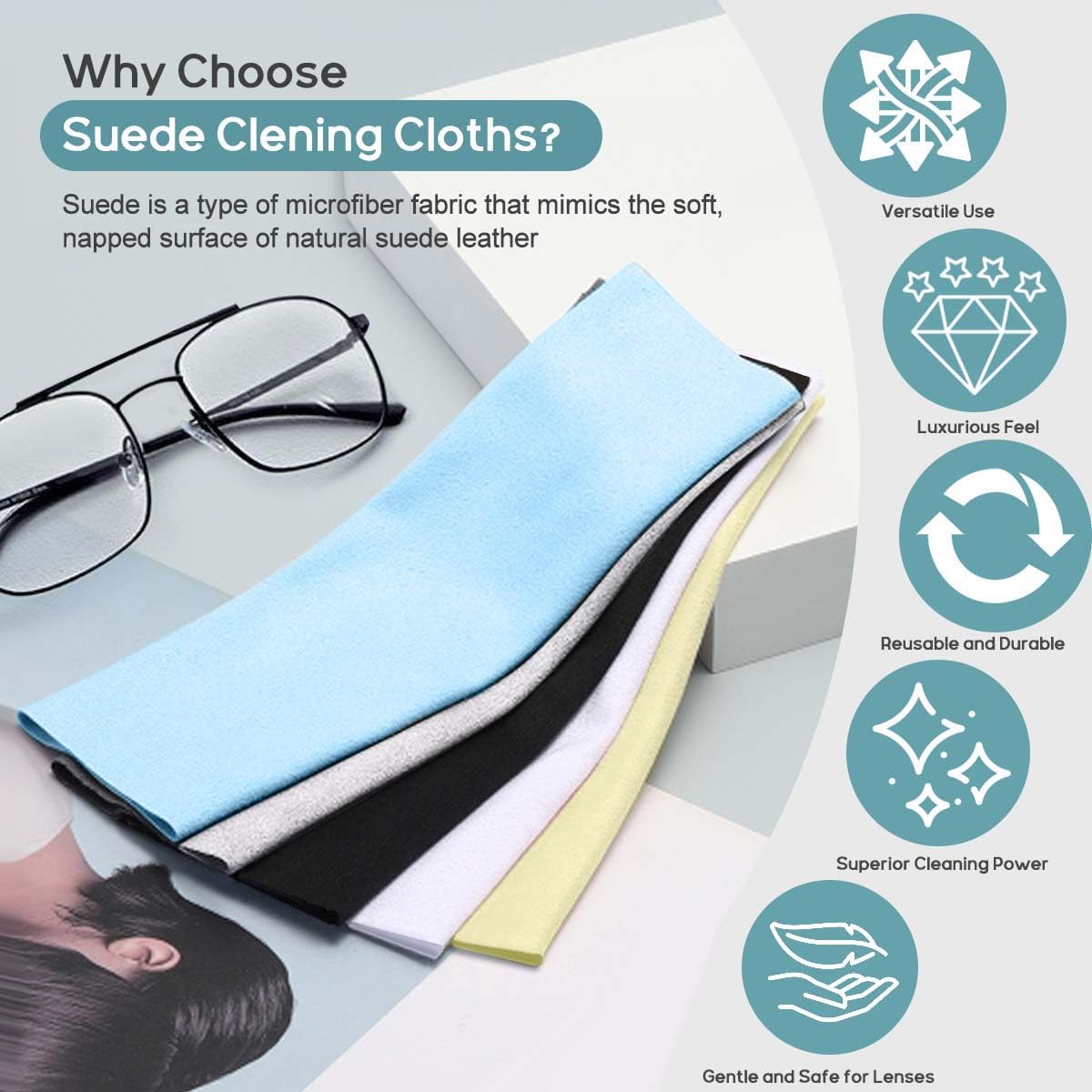 CONLI 60-Pack Small Microfiber Cleaning Cloths for Eyeglasses – Luxury Suede, 8x8 cm