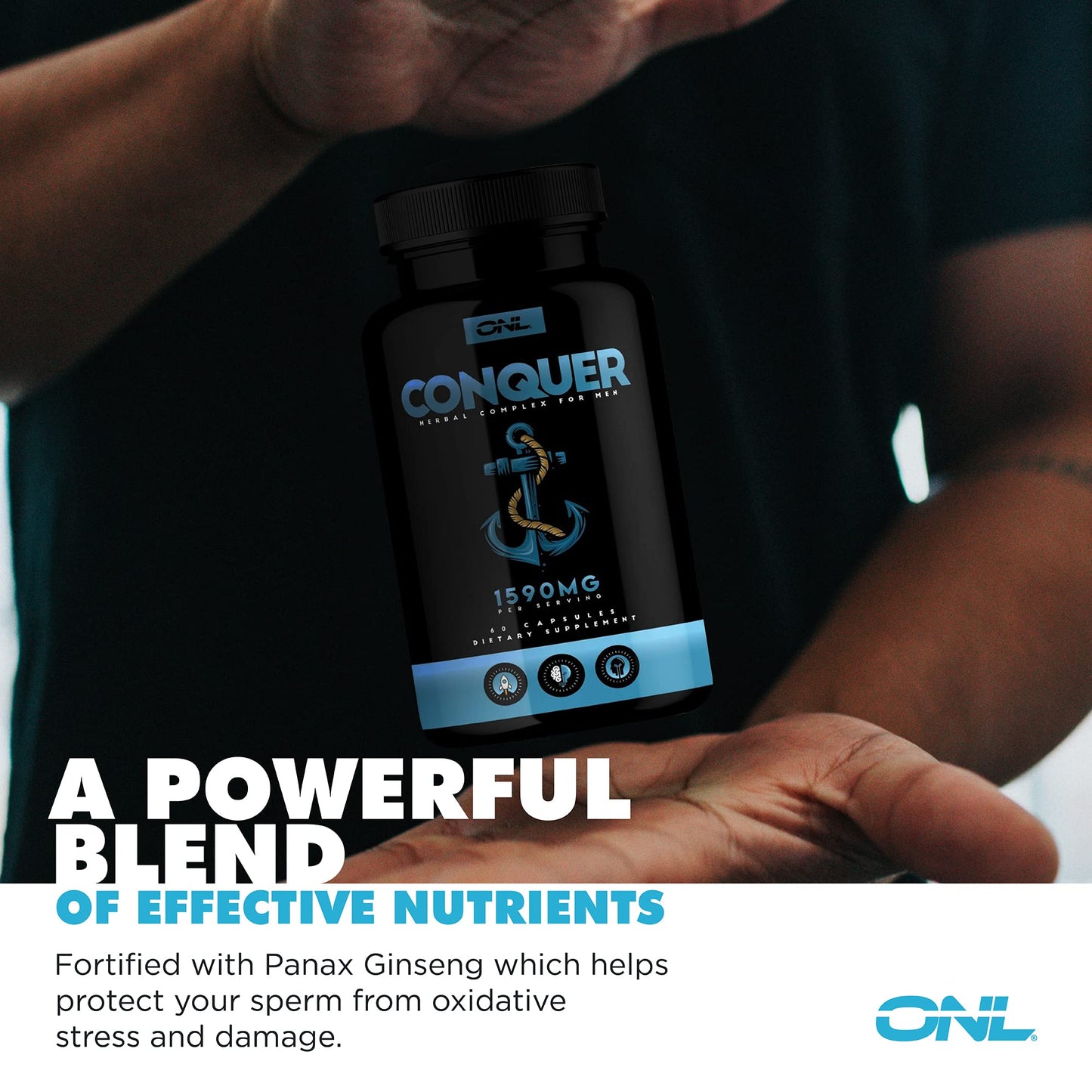 Conquer Men's Fertility Supplement - Testosterone Booster with Maca Root, Horny Goat Weed & Tribulus Terrestris - Male Fertility & Libido Support - 60 Count