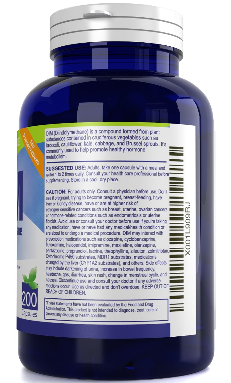 DIM Supplement 100mg – 200 Capsules | Diindolylmethane (DIM) by Nutrissence