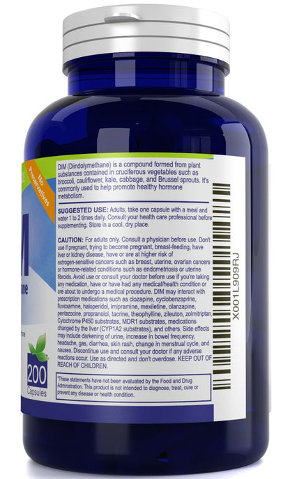 DIM Supplement 100mg – 200 Capsules | Diindolylmethane (DIM) by Nutrissence