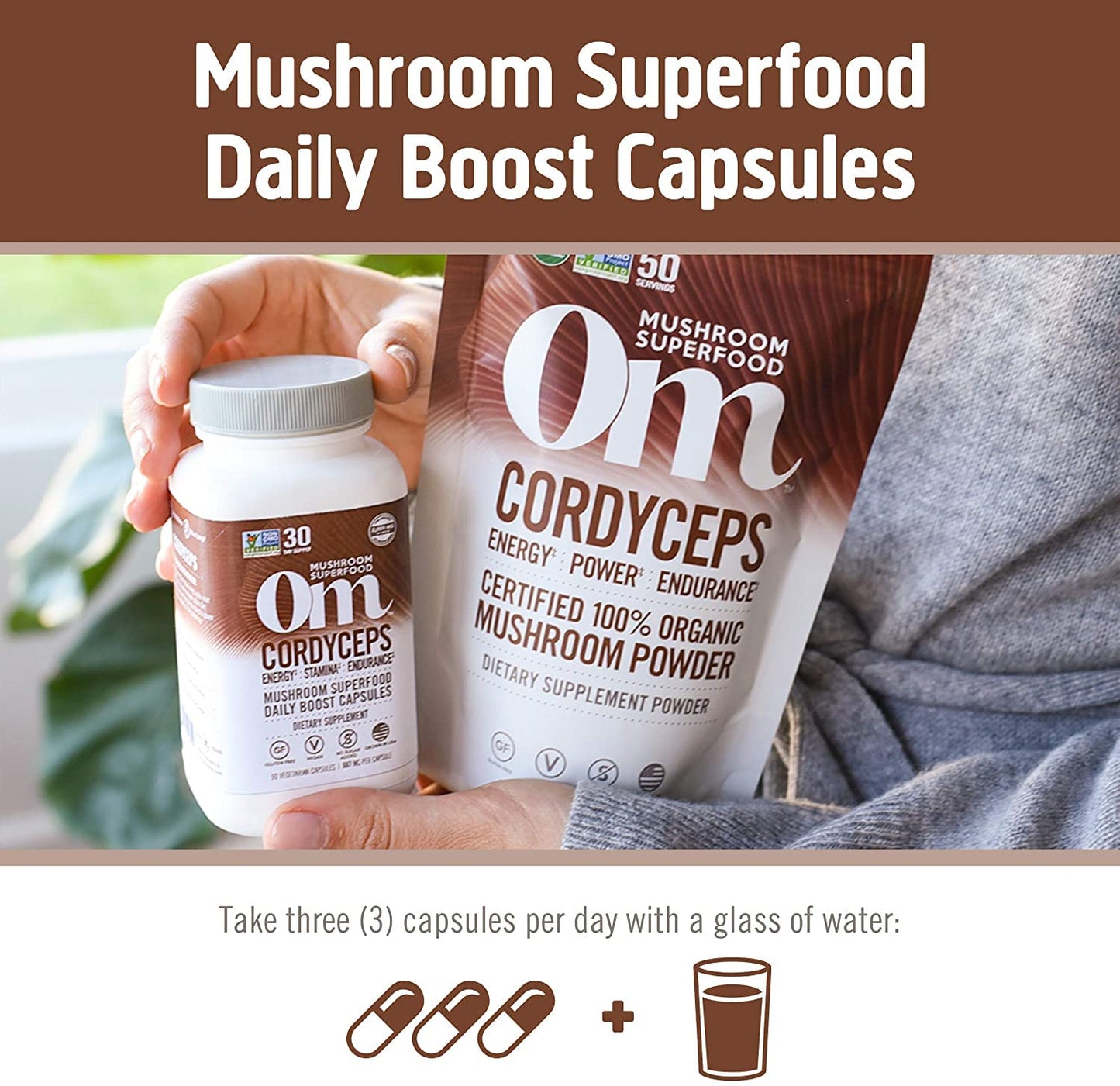 OM Mushroom Superfood Cordyceps Capsules – Organic Energy & Endurance (90 Count)