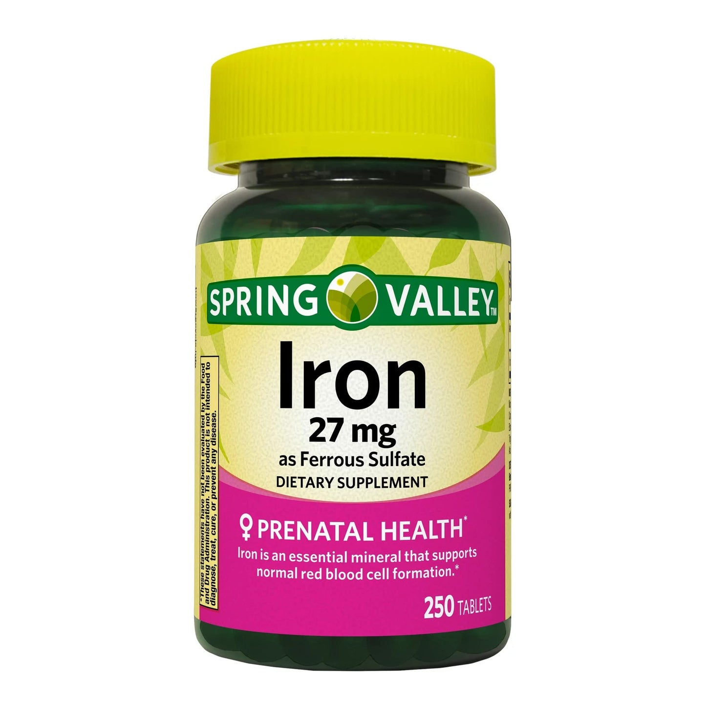 Convergence Spring Valley Iron as Ferrous Sulfate Tablets – 27 mg Iron, 250 Count | Prenatal Health Support, Gluten-Free