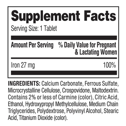 Convergence Spring Valley Iron as Ferrous Sulfate Tablets – 27 mg Iron, 250 Count | Prenatal Health Support, Gluten-Free