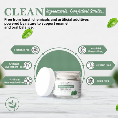 Living Well with Dr. Michelle Remineralizing Tooth Powder | Fluoride-Free Hydroxyapatite Formula | Supports Enamel Strength & Oral Wellness | Safe, Clean Ingredients | Cool Mint Flavor