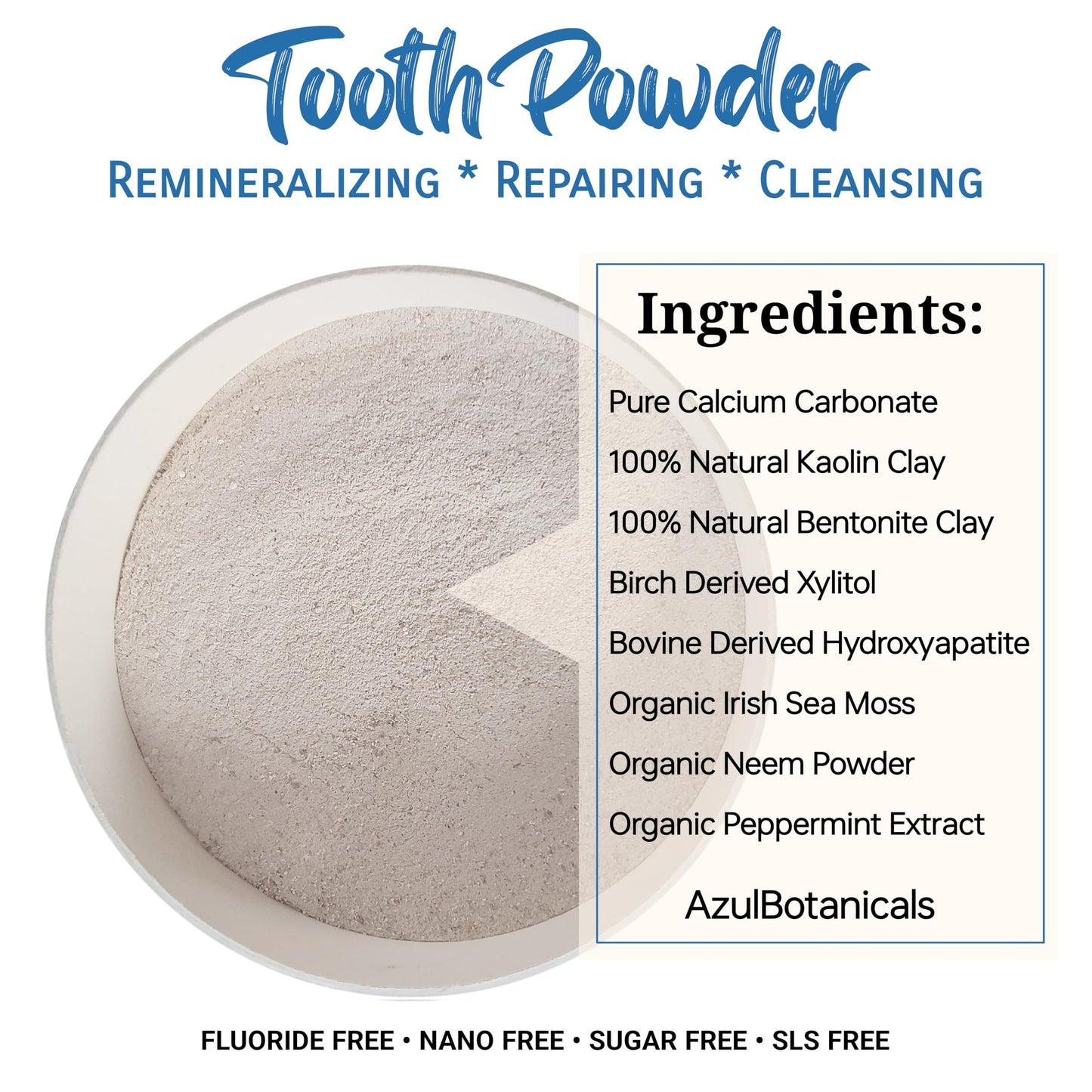 Remineralizing Tooth Powder - Cool Mint (Fluoride Free, SLS Free, Nano Free)
