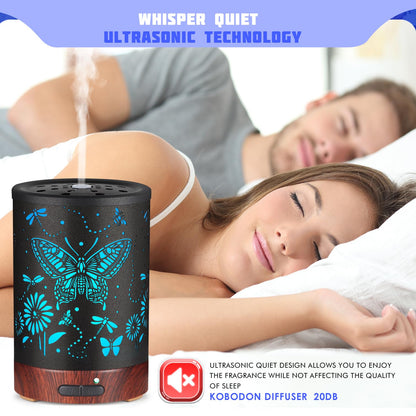 Metal Essential Oils Diffuser 150ML – 7 Color LED, Auto-Off, Cool Mist Humidifier | Gift for Mom (Butterfly)