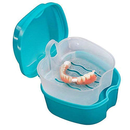 Coolrunner Denture Case with Strainer - Travel Denture Cup & Retainer Cleaning (Green)