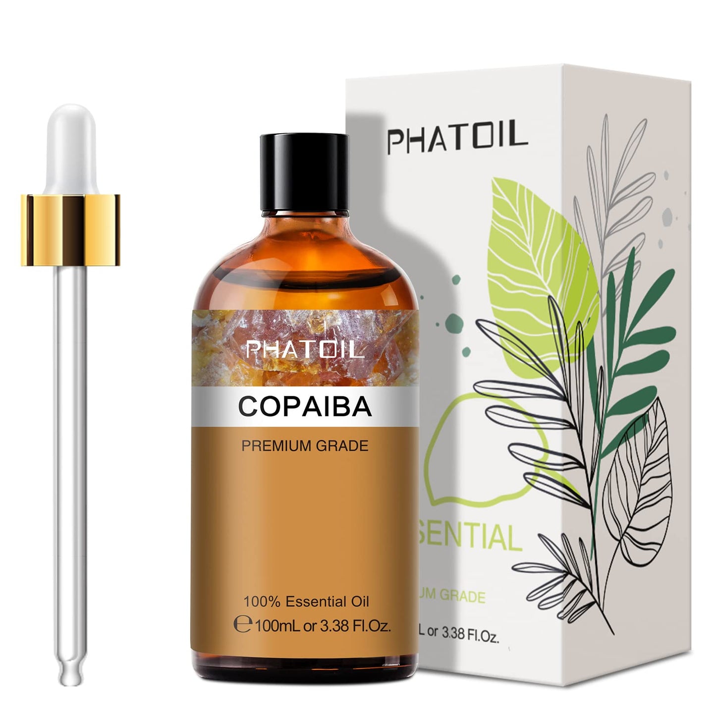 Copaiba Essential Oil 100ml (3.38fl.oz) | PHATOIL Pure Aromatherapy Oil for Diffuser, Humidifier, DIY Soap, Candle & Bath Bombs