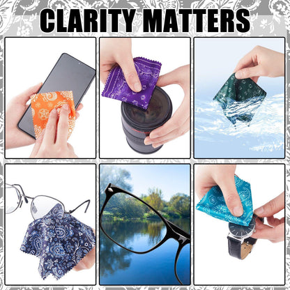Copkim 24 Pcs Microfiber Cleaning Cloths – Paisley Elegant Flowers Design, 6x6 inch, Multicolor Lens Wipes