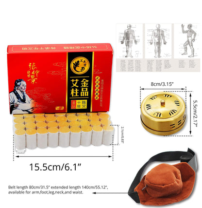 10-Years Purity 60:1 Moxibustion Rolls Set — 54 Rolls + Copper Burner Box
