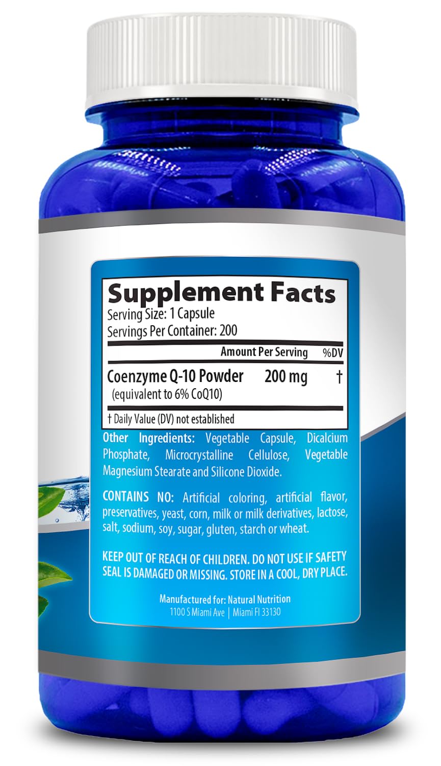 Generic Natural CoQ10 200mg – 200 Capsules, Quick Absorption | Gluten Free & Non-GMO