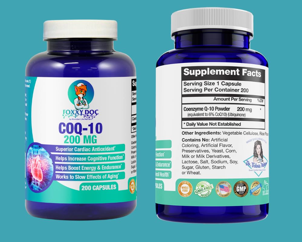 Dr. Valerie Nelson CoQ10 200mg - Quick Absorption Veggie Caps - Non-GMO | 200 Count | Foxxy Doc