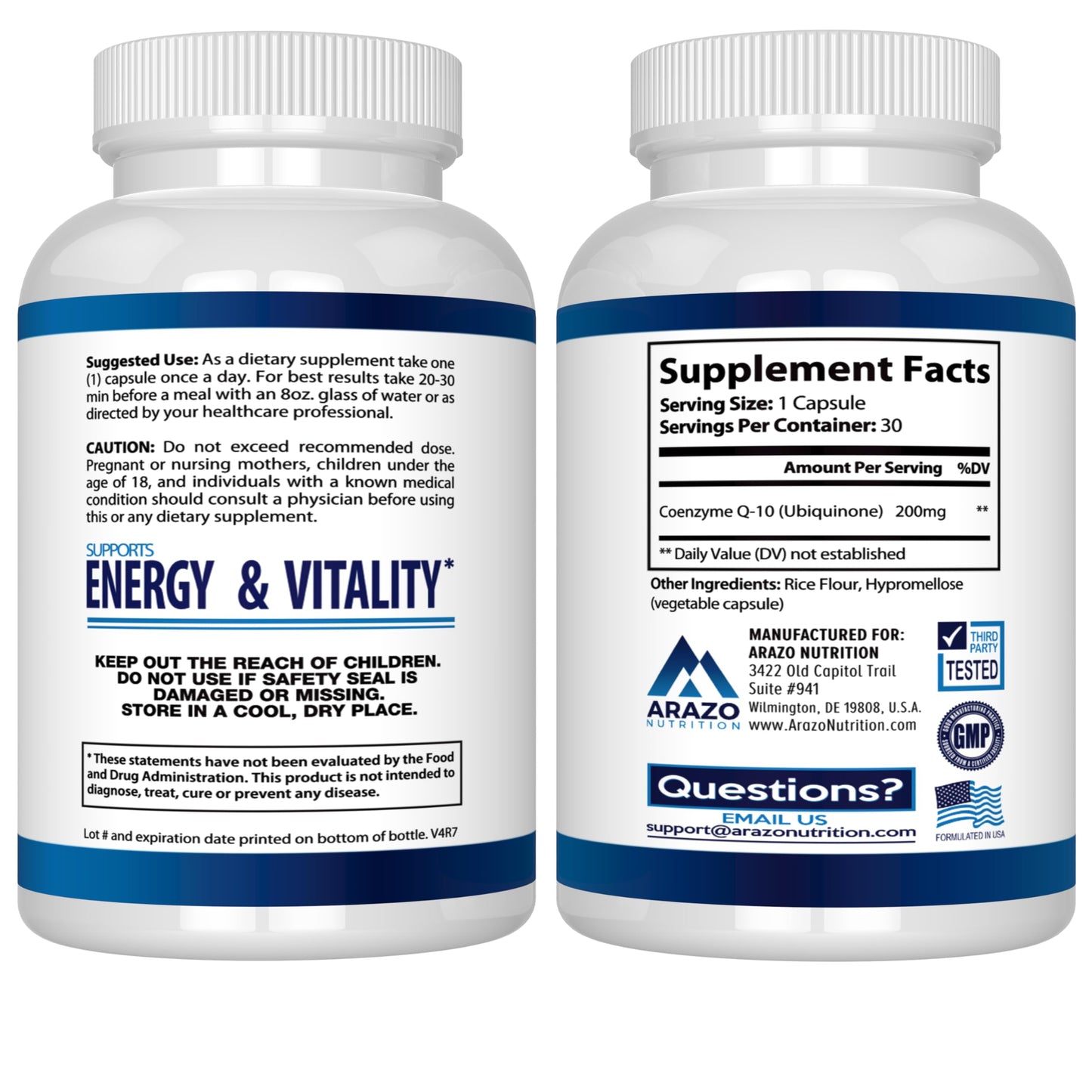 Arazo Nutrition CoQ10 Ubiquinone 200mg – High Absorption, No Soy | Pack of 2