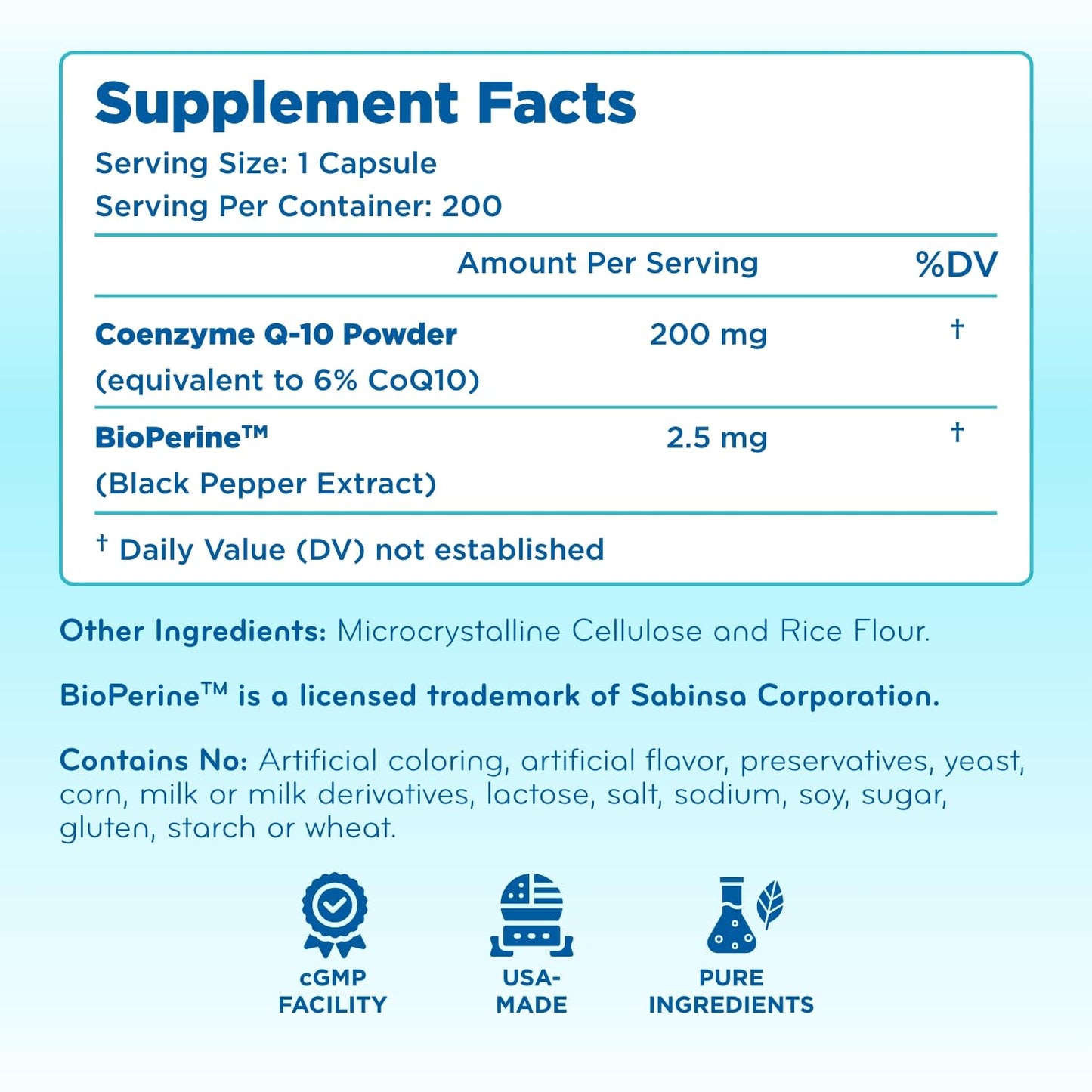 CoQ10 200mg with BioPerine – Enhanced Absorption CoQ10 200mg (200 Servings)