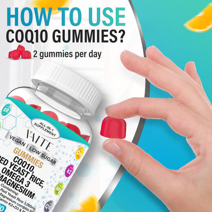 CoQ10 200mg Gummies with Red Yeast Rice & Magnesium Glycinate – Omega-3, Zinc, and Vitamin K2+D3 for Overall Health – Supplements for Adults – 60 Chewable Gummies