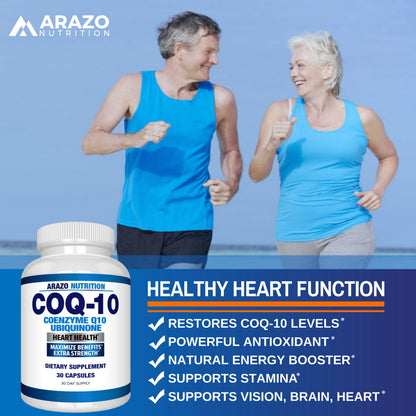 Arazo Nutrition CoQ10 Ubiquinone 200mg – High Absorption, No Soy | Pack of 2