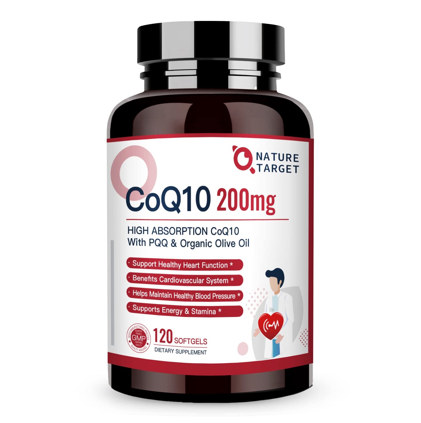 Nature Target CoQ10 200mg Softgels + Organic Olive Oil – High Absorption, 120 Servings