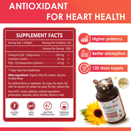 Nature Target CoQ10 200mg Softgels + Organic Olive Oil – High Absorption, 120 Servings