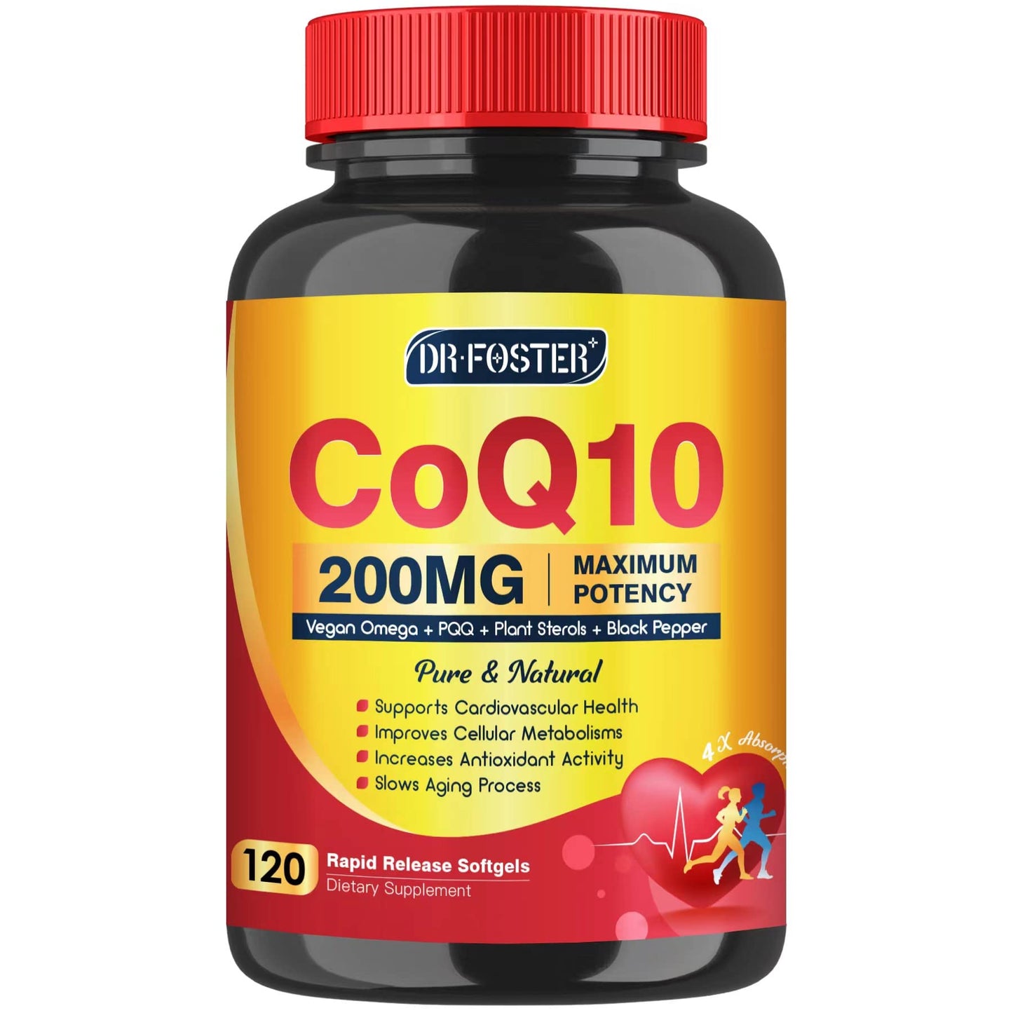 CoQ10 200mg Softgels with Vitamin E, Omega 3-6-9, PQQ | High Absorption Bioperine | Heart & Cellular Energy - 120 Servings