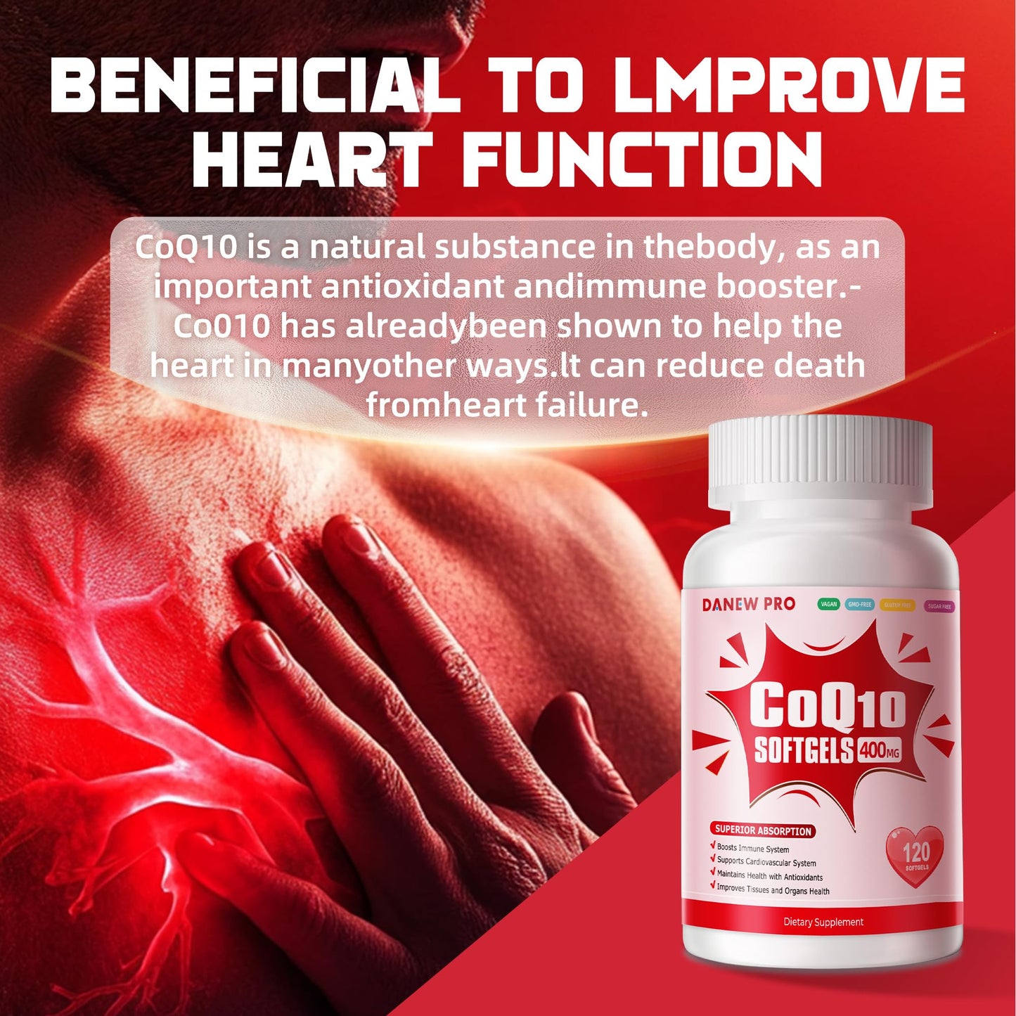 CoQ10 400mg Softgels with PQQ, BioPerine & Omega-3 | High-Absorption Coenzyme Q10 (120 Servings)