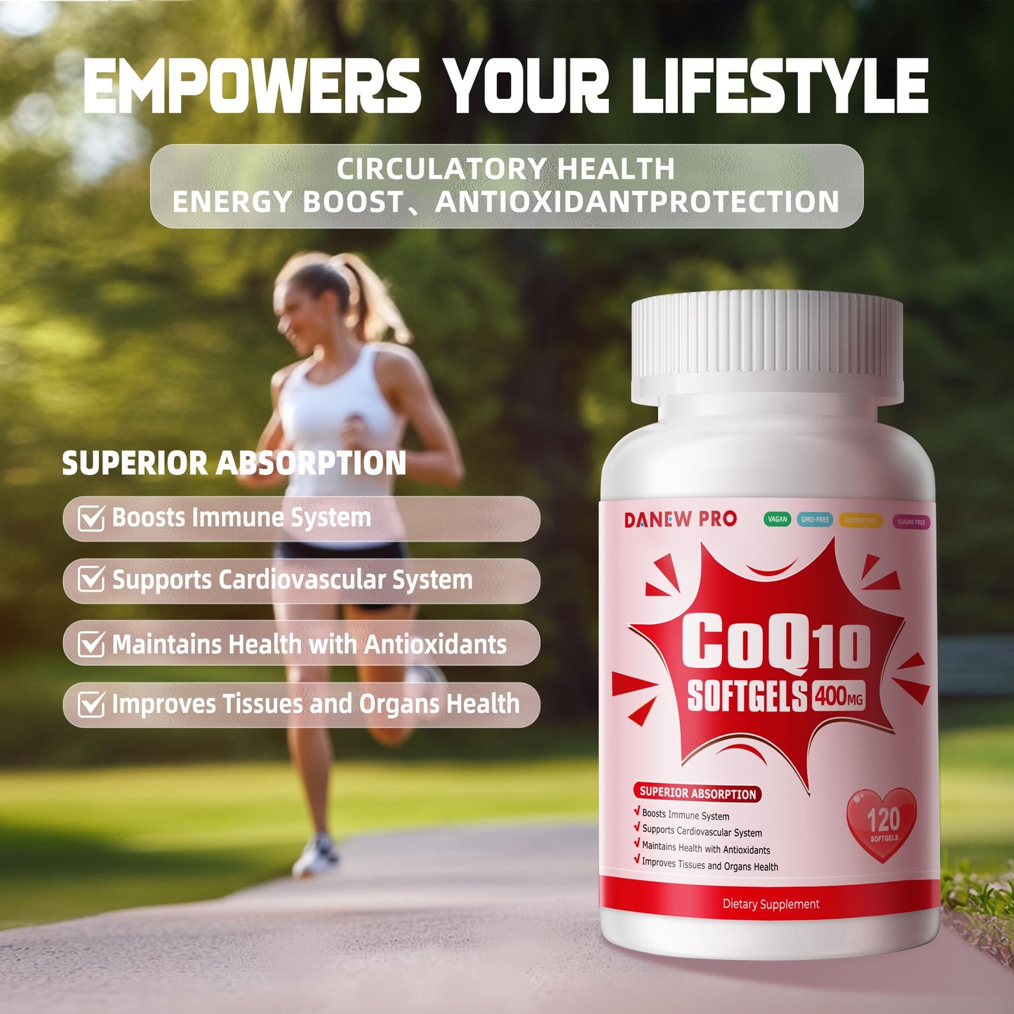 CoQ10 400mg Softgels with PQQ, BioPerine & Omega-3 | High-Absorption Coenzyme Q10 (120 Servings)
