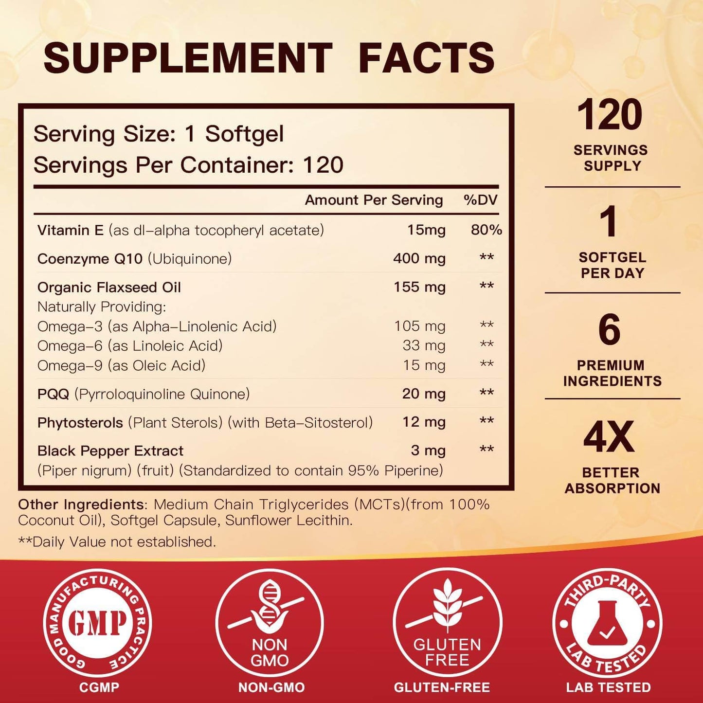 CoQ10 400mg SoftGels with PQQ, Omega 3 & Vitamin E | Heart Health & Cellular Energy - 120 Servings