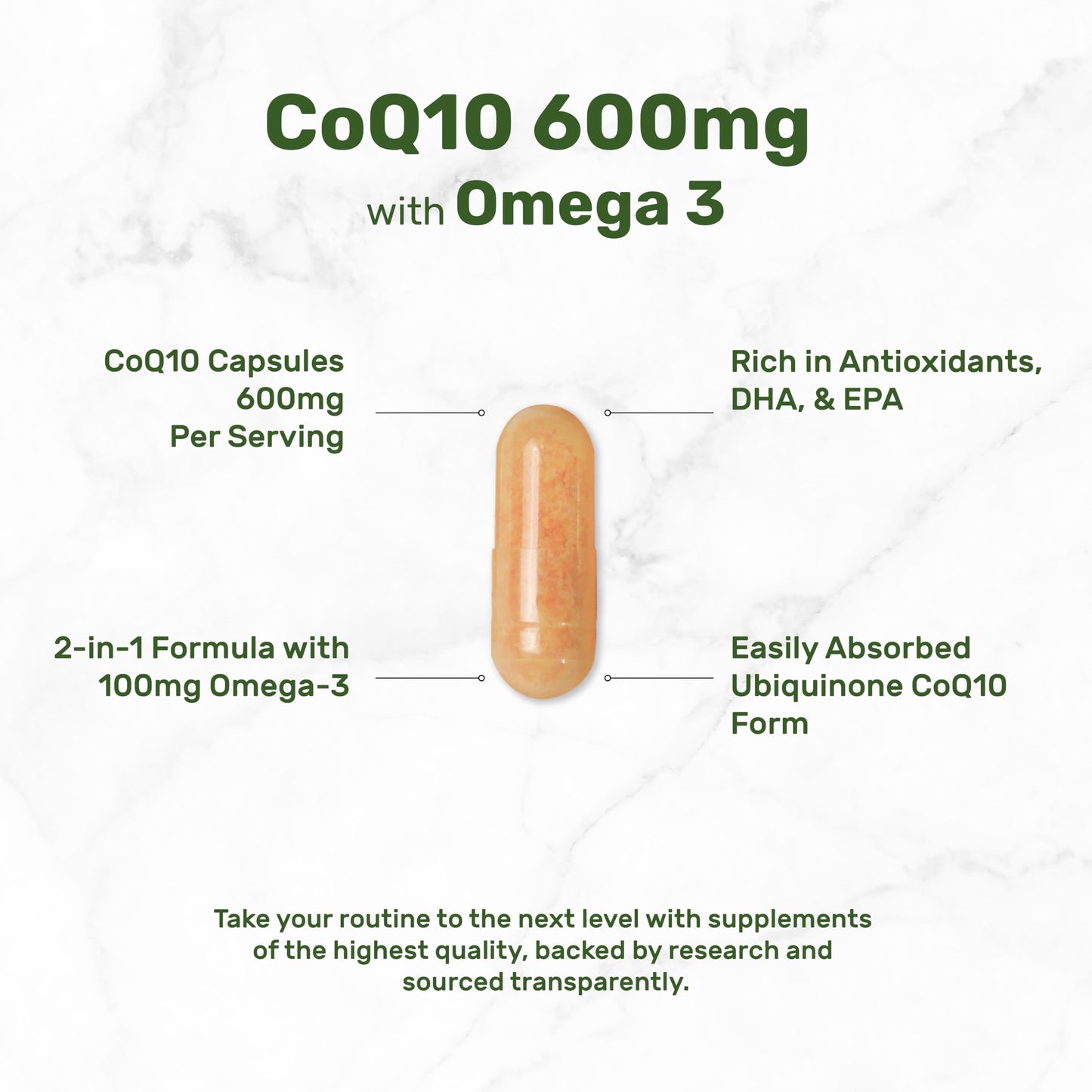 CoQ10 600mg, 120 Capsules – Omega 3 100mg – Max Strength, Bioavailable CoQ10 – Heart, Energy & Brain Health – Non-GMO