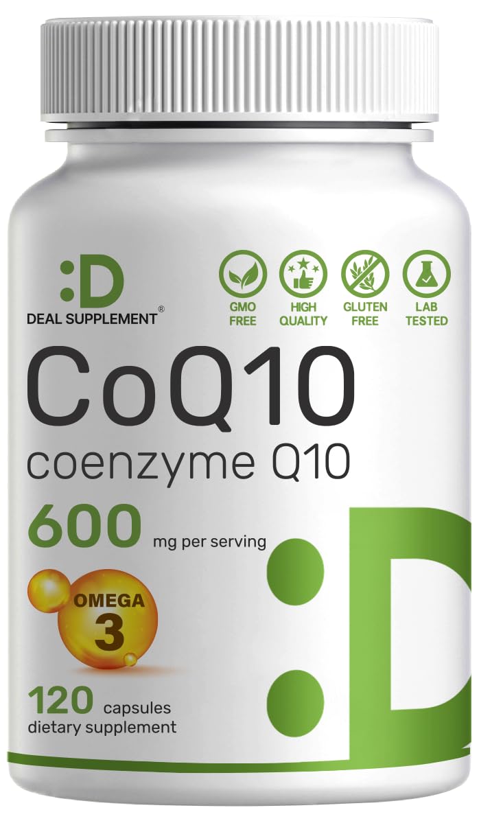 CoQ10 600mg, 120 Capsules – Omega 3 100mg – Max Strength, Bioavailable CoQ10 – Heart, Energy & Brain Health – Non-GMO