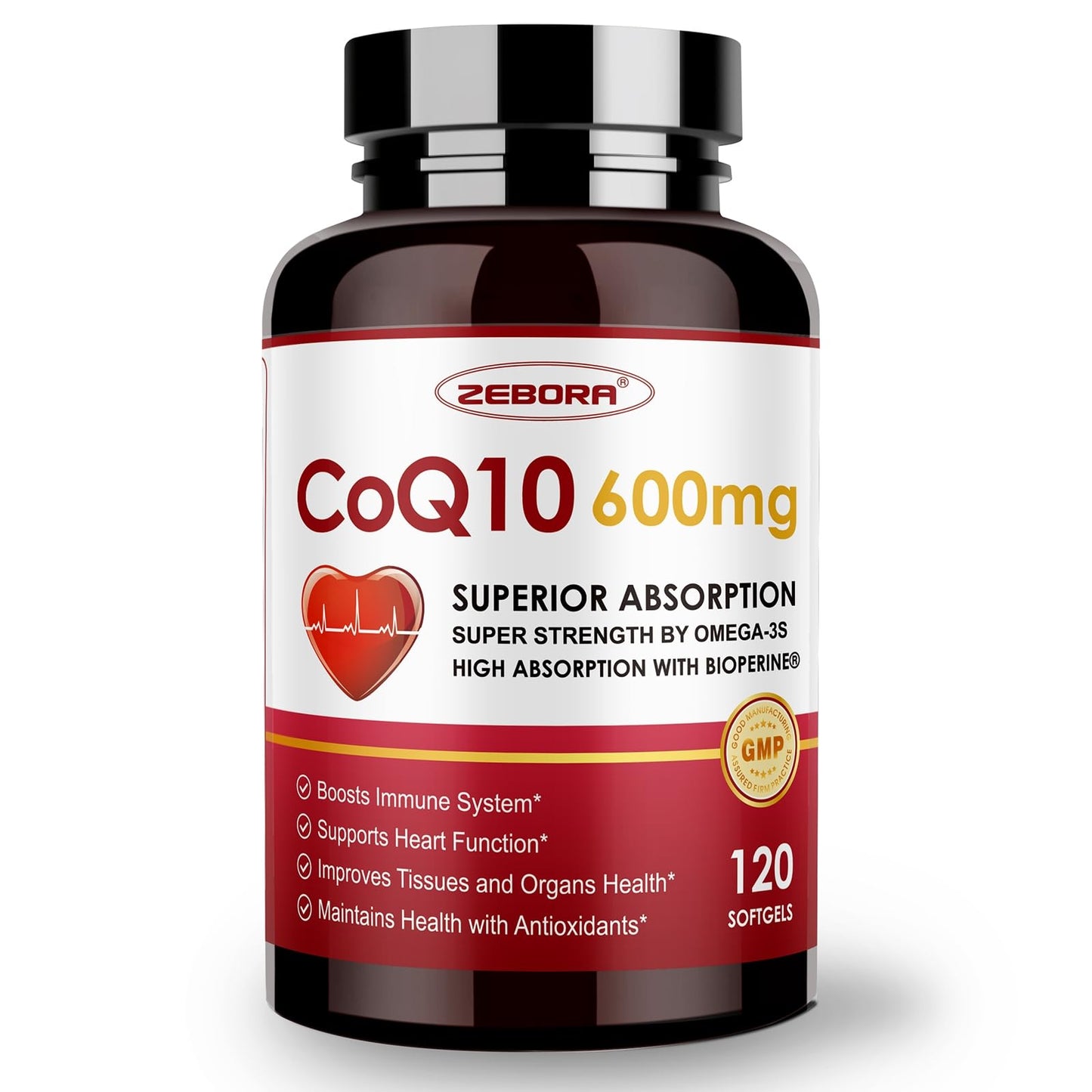 CoQ10 600mg Softgels - Extra Strength CoQ10 with Omega-3, PQQ & BioPerine (120 Softgels)