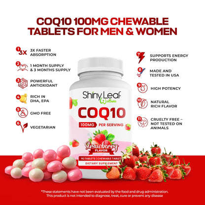 Shiny Leaf CoQ10 100mg Chewable – Heart Health & Energy, 90 Tabs, Made in USA