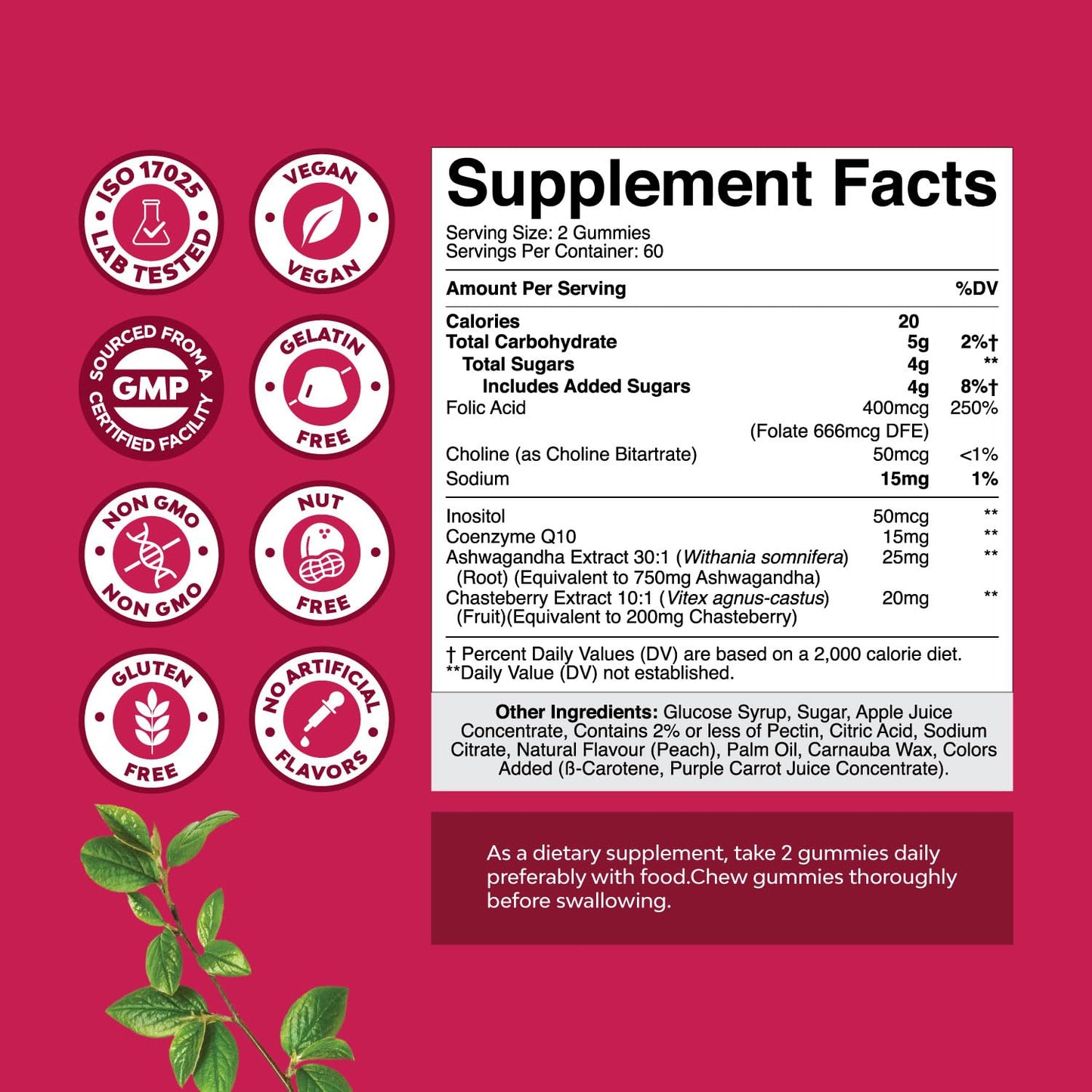 Fertility Gummies for Women Trying to Conceive - Vegan, Non-GMO & Gluten Free (Juicy Peach, 60 Servings)