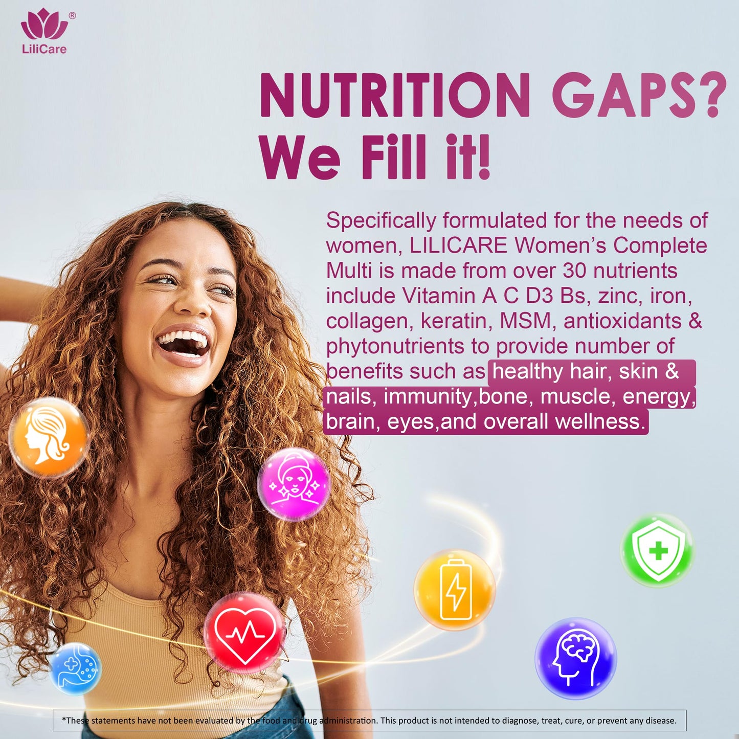 Womens Multivitamin Gummy with Iron, Biotin 2500mcg – Collagen & Keratin, Sugar Free, 60 Count