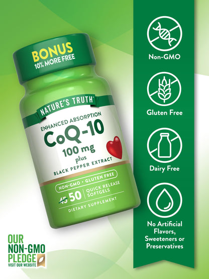 Nature's Truth CoQ10 100mg Softgels with Black Pepper – Non-GMO & Gluten Free