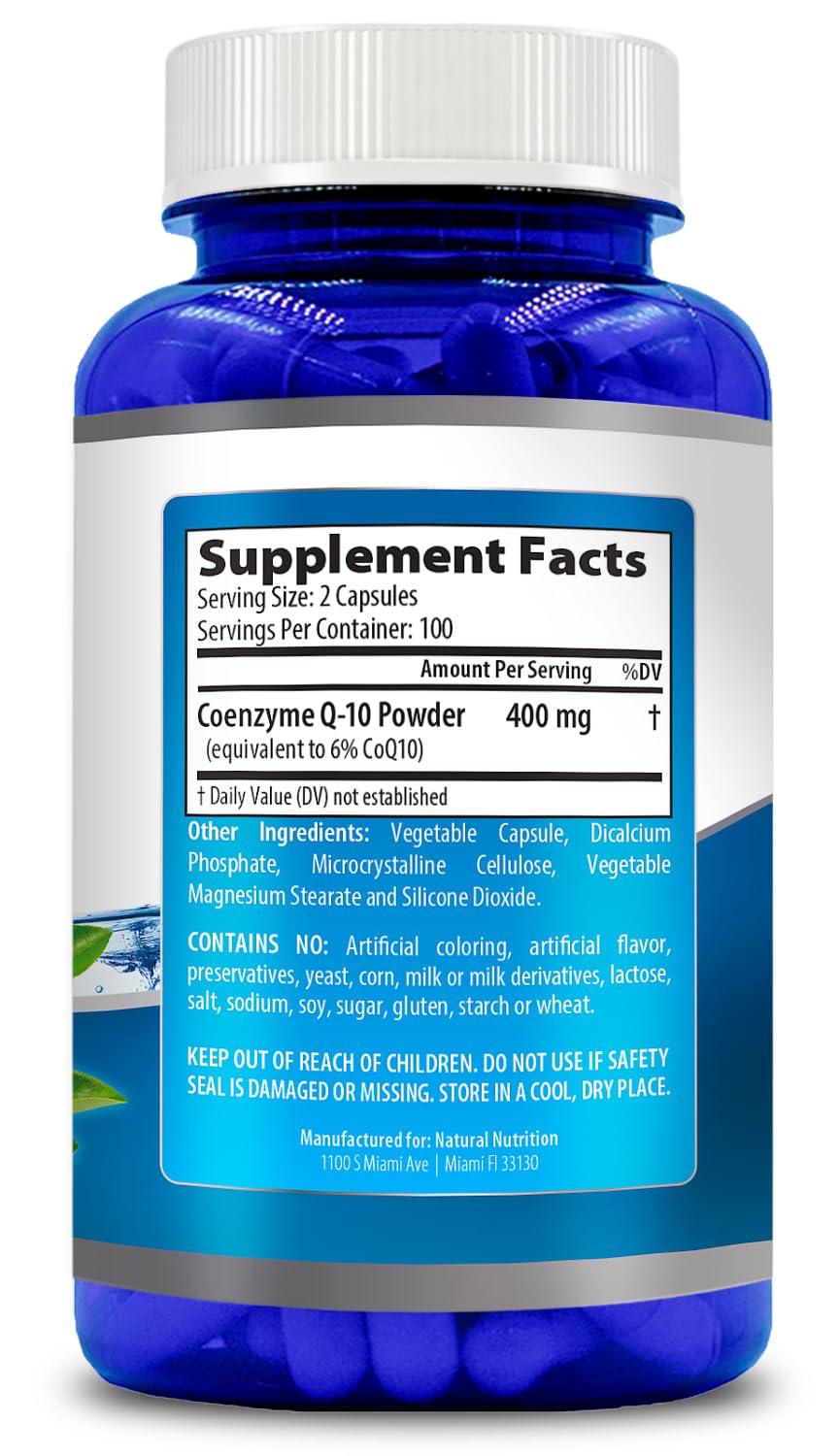 CoQ10 400mg – 200 Capsules | Maximum Strength, High Absorption, Gluten Free, Non-GMO