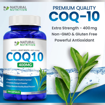 CoQ10 400mg – 200 Capsules | Maximum Strength, High Absorption, Gluten Free, Non-GMO