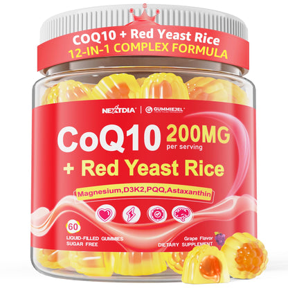 CoQ10 Gummies 200mg Ultra High Absorption with Red Yeast Rice, Omega-3 & B Vitamins