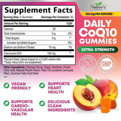 CoQ10 Gummies for Adults 100mg - 3X Strength, High Absorption | Heart Health & Energy Support | 60 CoQ10 Gummies