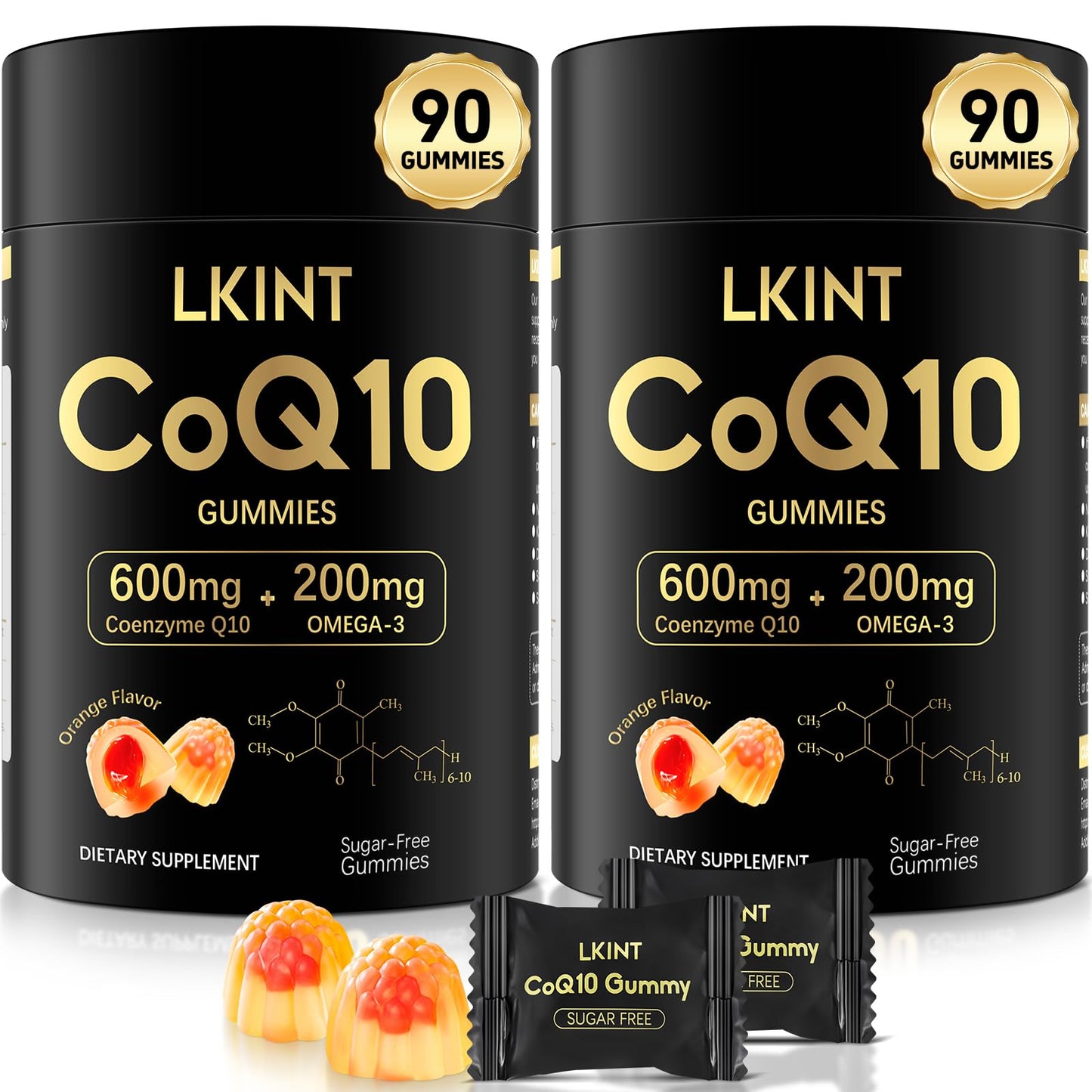 LKINT CoQ10 Gummies 600mg — Sugar Free with Omega-3 & Vitamin E (Pack of 2, 180 Gummies)