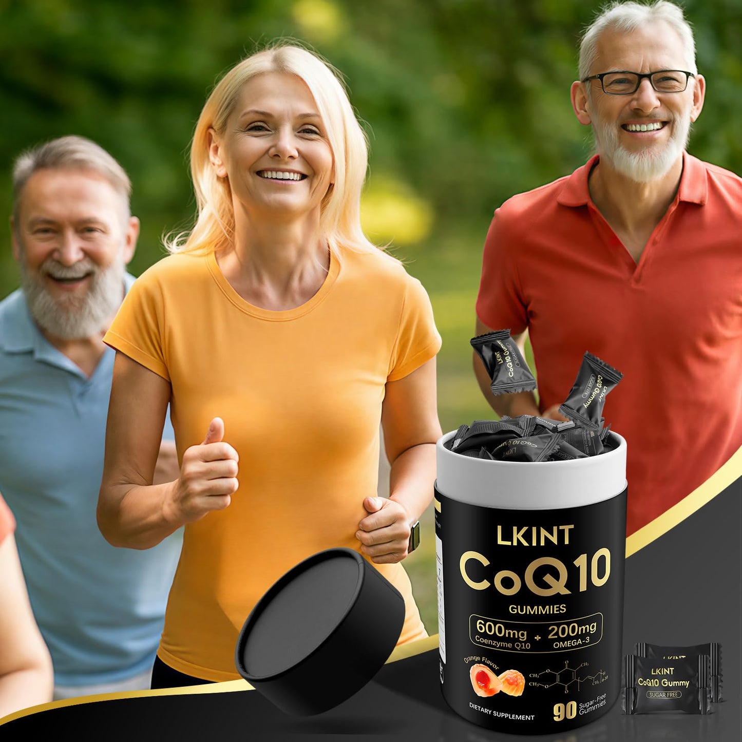 LKINT CoQ10 Gummies 600mg — Sugar Free with Omega-3 & Vitamin E (Pack of 2, 180 Gummies)