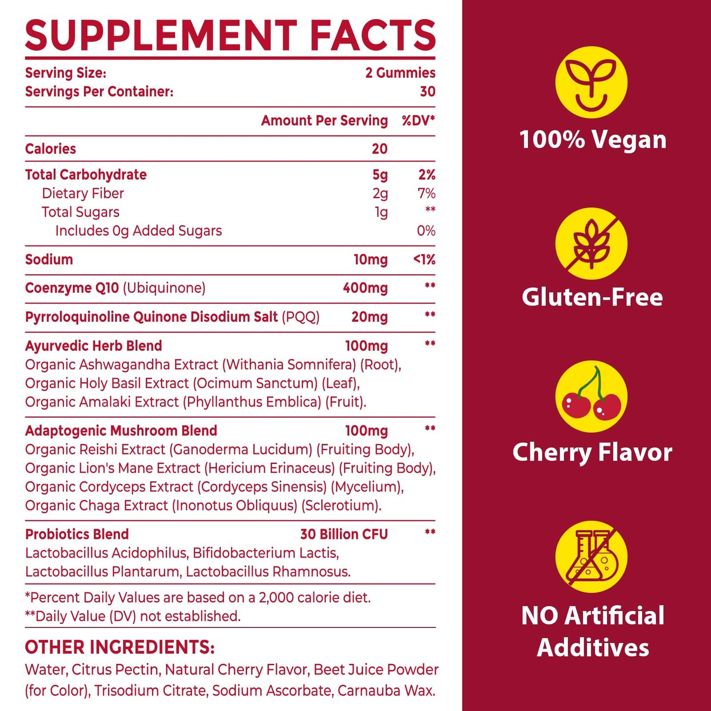 CoQ10 Gummies with PQQ 400 mg – High Potency, Cherry Flavor, 120 Vegan Gummies