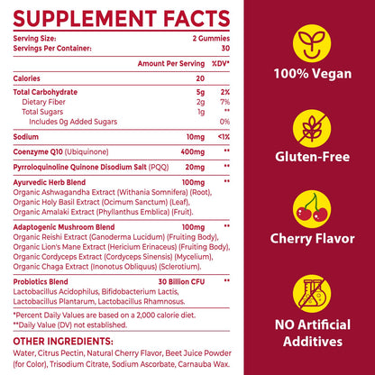 CoQ10 Gummies with PQQ 400 mg – High Potency, Cherry Flavor, 120 Vegan Gummies