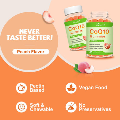 2 Pack CoQ10 Gummies 250 mg with Omega-3, Magnesium & Vitamin B12 – 120 Count