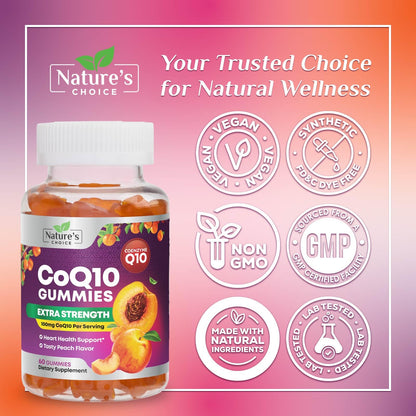 CoQ10 Gummies for Adults 100mg - 3X Strength, High Absorption | Heart Health & Energy Support | 60 CoQ10 Gummies