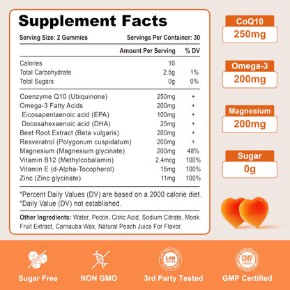 2 Pack CoQ10 Gummies 250 mg with Omega-3, Magnesium & Vitamin B12 – 120 Count