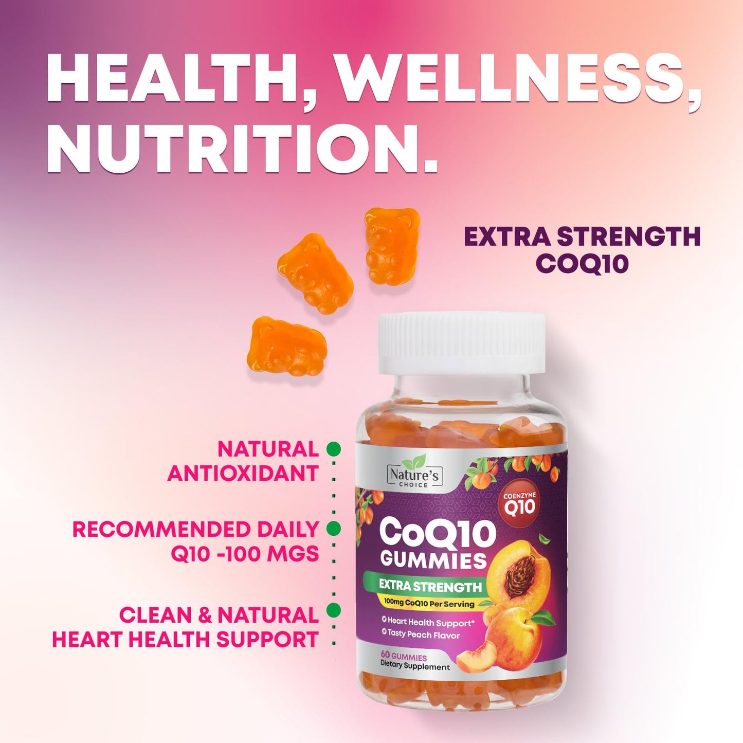 CoQ10 Gummies for Adults 100mg - 3X Strength, High Absorption | Heart Health & Energy Support | 60 CoQ10 Gummies