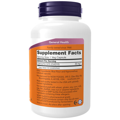 NOW CoQ10 30 mg – Pharmaceutical Grade, All-Trans, Fermentation – 240 Veg Capsules