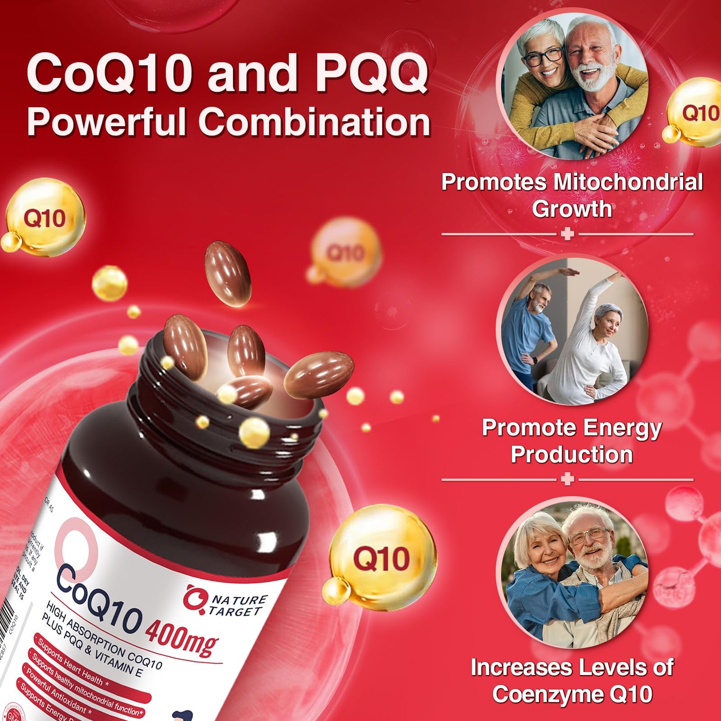 NATURE TARGET CoQ10 400mg + PQQ with Vitamin E & Organic Olive Oil | High-Absorption, 120 Servings