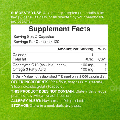 CoQ10 100mg + Omega-3 100mg – 240 Capsules | Heart, Brain & Energy Support | Non-GMO
