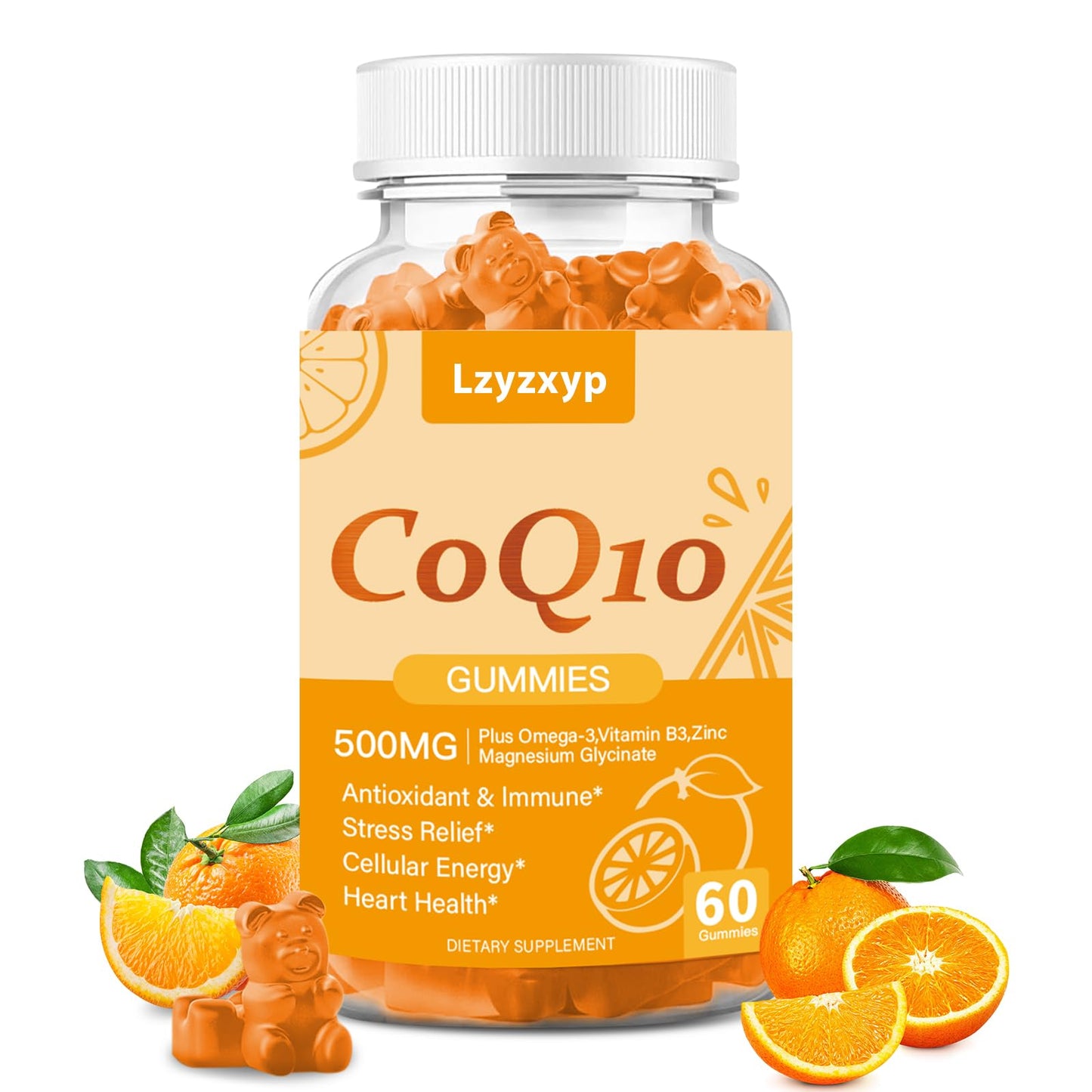 CoQ10 Oranges Gummies 500mg – 3X Absorption | Heart Health, Cellular Energy & Antioxidants | Vegan, Non-GMO 60 Ct